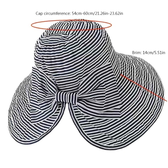 Wide brim foldable Split back hair tie friendly Sun hat - pink stripes - Picture 4 of 5